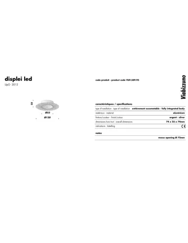 Viabizzuno vb9 589 95 displei dn 50 verschwindender gipskartonring